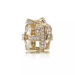 Charms Pandora Ażurowy charms prezent 750839CZ, 14k złoto, cyrkonia sześcienna