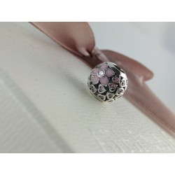 Charms kwiatowa miłość, srebro 925, różowa emalia