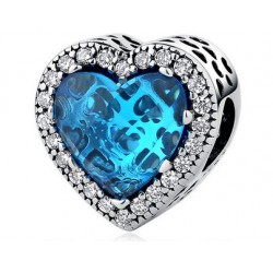 Charms zawieszka niebieskie serce radiant, srebro 925, cyrkonia sześcienna