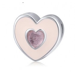 Charms płaski klips różowe serce do bransoletek typu reflexions, srebro 925