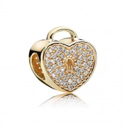 Pandora Charms 750833CZ Serce na klucz, 14k złoto, cyrkonia sześcienna