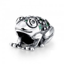 Charms zielona żaba na szczęście, srebro 925, cyrkonia sześcienna