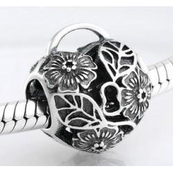 Charms kwiatowe serce kłódka vintage, srebro 925