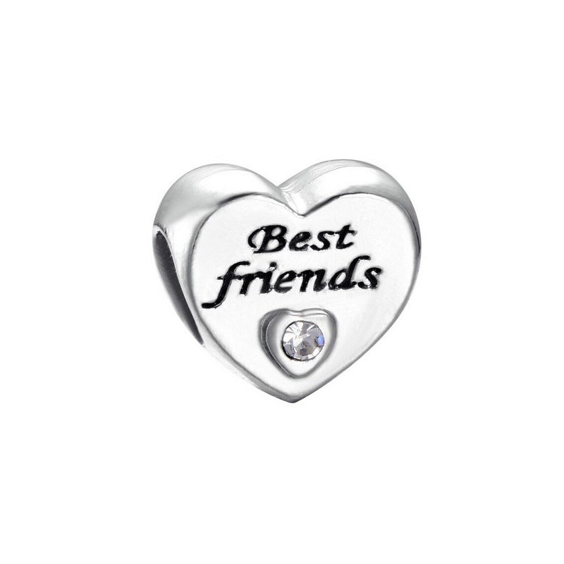 Charms serce najlepsi przyjaciele, srebro 925, cyrkonia sześcienna