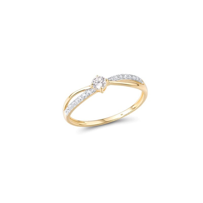 10-k złoty pierścionek klasyczny zaręczynowy rodowany, złoto 375, cyrkonia sześcienna