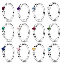 Srebrny pierścionek puzzle do łączenia z kolorowym kamieniem, 12 kolorów