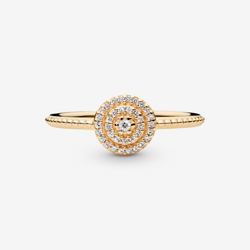 Złoty pierścionek wysadzany kamieniami 150184CZ Pandora Radiant Elegance Ring 14k