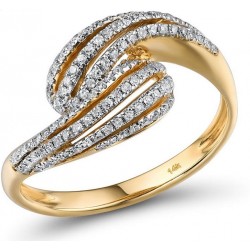 Pierścionek zaręczynowy błyszczące fale z brylantami, żółte złoto 585, diament 0,277ct
