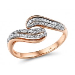 Pierścionek zaręczynowy błyszczące małe fale z brylantami, różowe złoto 585, diament 0,172ct