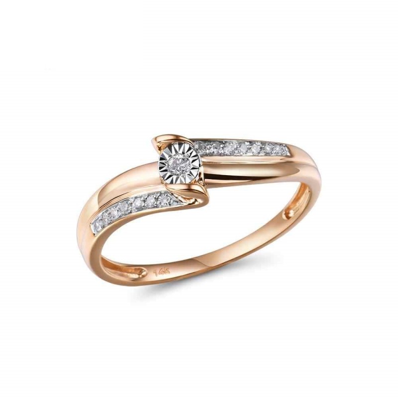 Pierścionek zaręczynowy szlachetne diamenty two tone, różowe złoto 585