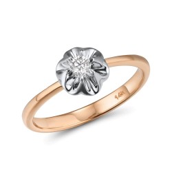 Pierścionek zaręczynowy musujący kwiat, różowe złoto 585, diament 0,089ct