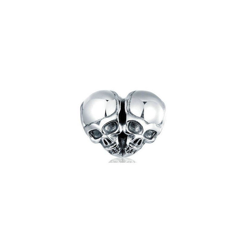 Charms do bransoletek modułowych dwie czaszki serce, srebro 925