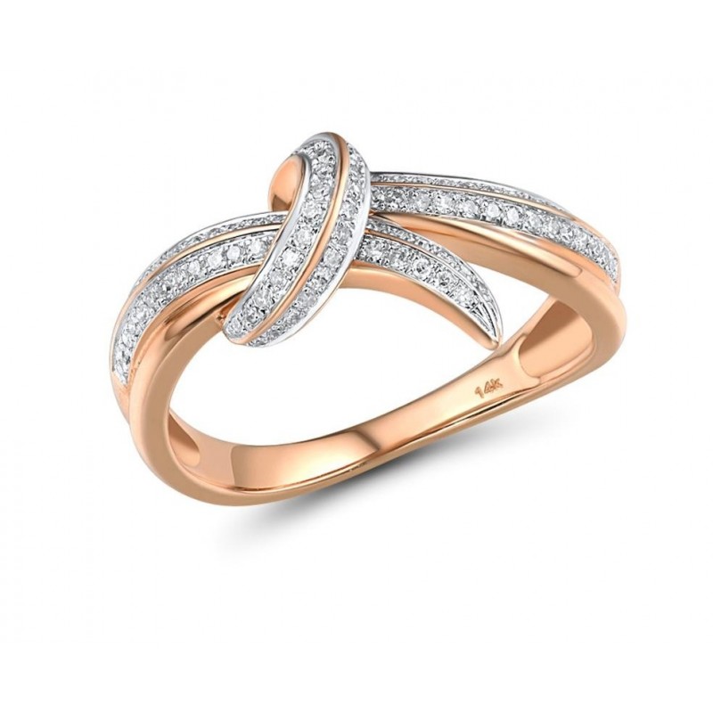 90 brylantów zaręczynowy złoty 14k pierścionek diamentowa kokarda różowe złoto 585