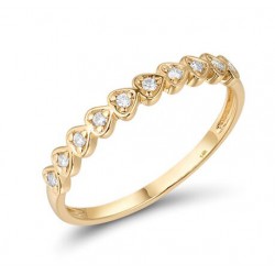 Zaręczynowy złoty 14k pierścionek diamentowa linia serc, żółte złoto 585