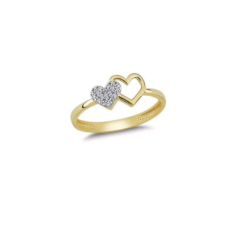 Zaręczynowy złoty 14k pierścionek serca two tone, żółte złoto 585