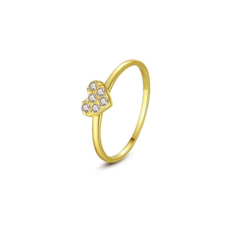 Subtelny złoty 14k pierścionek serce z cyrkoniami sześciennymi, żółte złoto 585