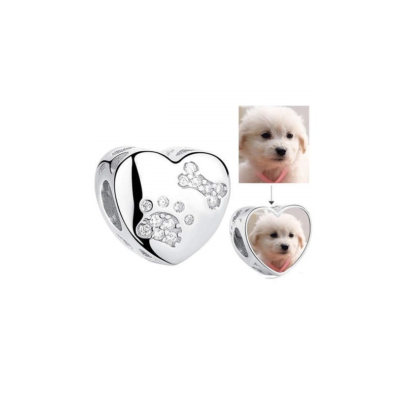 Charms personalizowany ze zdjęciem ukochany pies, srebro 925, cyrkonia