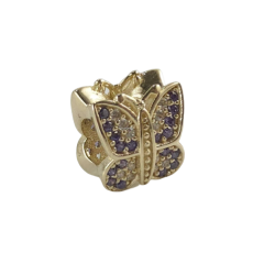 Charms 14k fioletowy motyl, złoto 585, cyrkonia sześcienna