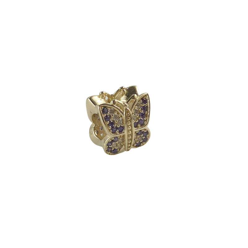 Charms 14k fioletowy motyl, złoto 585, cyrkonia sześcienna