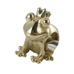 Charms 14k zielona żabka z koroną, złoto 585, cyrkonia sześcienna