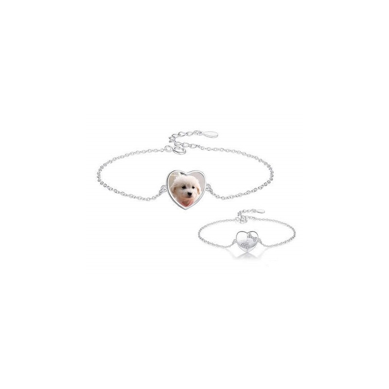 Bransoletka personalizowana ze zdjęciem celebrytka ukochany pies, srebro 925, cyrkonia