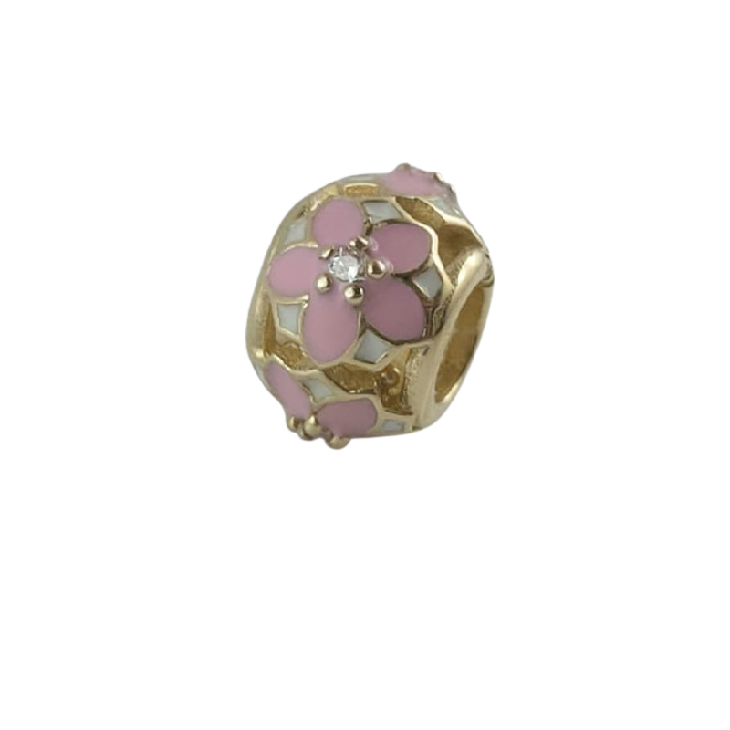 Charms 14k różowe magnolie, złoto 585, cyrkonia sześcienna