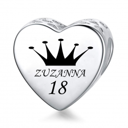 Charms personalizowany serce + grawer urodziny księżniczki, srebro 925