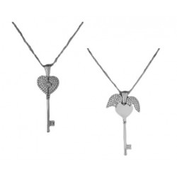 Naszyjnik sekretnik klucz serce + grawer, srebro 925, cyrkonia sześcienna