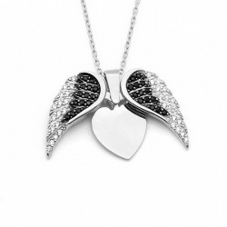Naszyjnik sekretnik skrzydła anioła pave + grawer, srebro 925, cyrkonia sześcienna