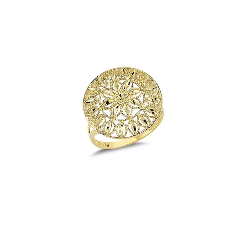 Złoty 14k pierścionek w stylu boho - słońce, złoto 585
