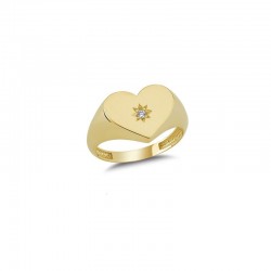 Złoty 14k pierścionek słoneczne wielkie serce, złoto 585, cyrkonia sześcienna
