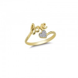 Złoty 14k pierścionek obietnica miłości - LOVE, złoto 585, cyrkonia sześcienna