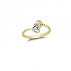 Złoty 14k pierścionek połączone serca two tone, złoto 585, cyrkonia sześcienna
