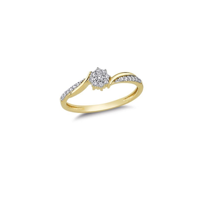 Złoty 14k pierścionek zaręczynowy w lśniących splotach, złoto 585, cyrkonia sześcienna