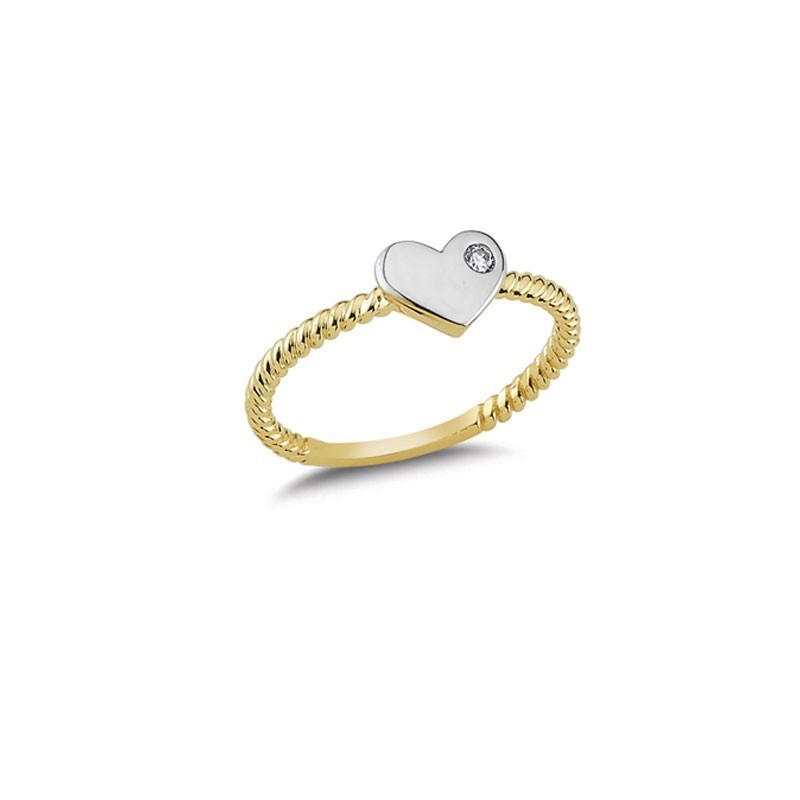 Złoty 14k pierścionek rodowane sercę z cyrkonią, złoto 585, cyrkonia sześcienna