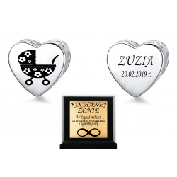 Charms personalizowany serce grawer wózek dziecka, srebro 925
