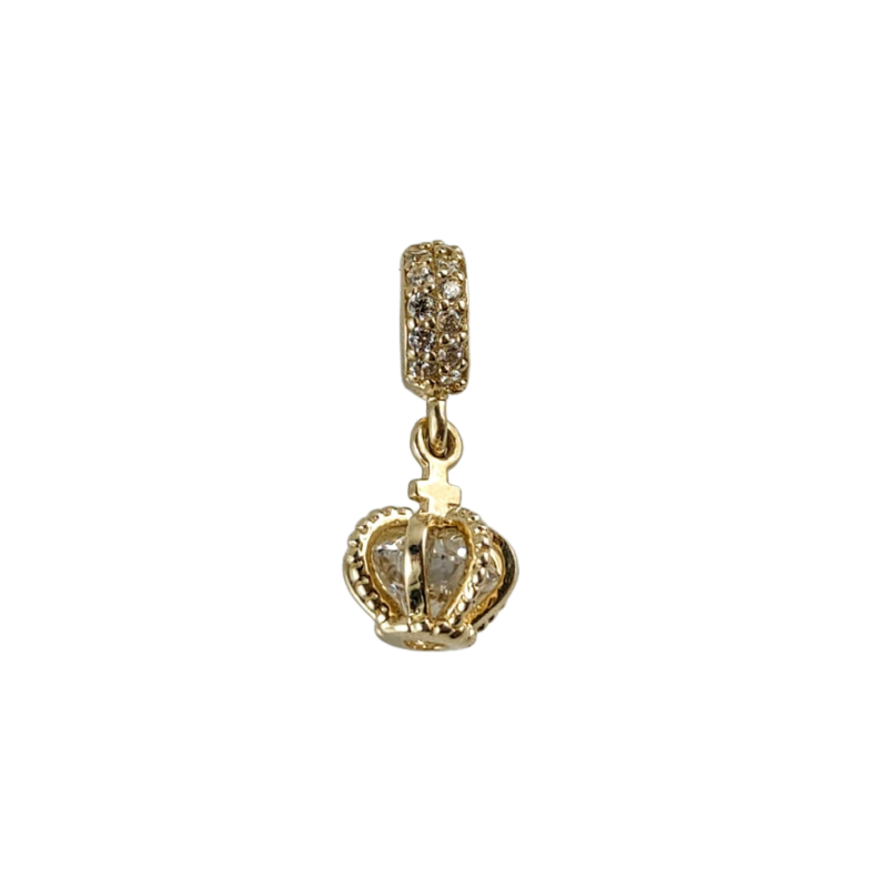 Złota 14k zawieszka korona z cyrkonią, charms złoto 585, cyrkonia sześcienna