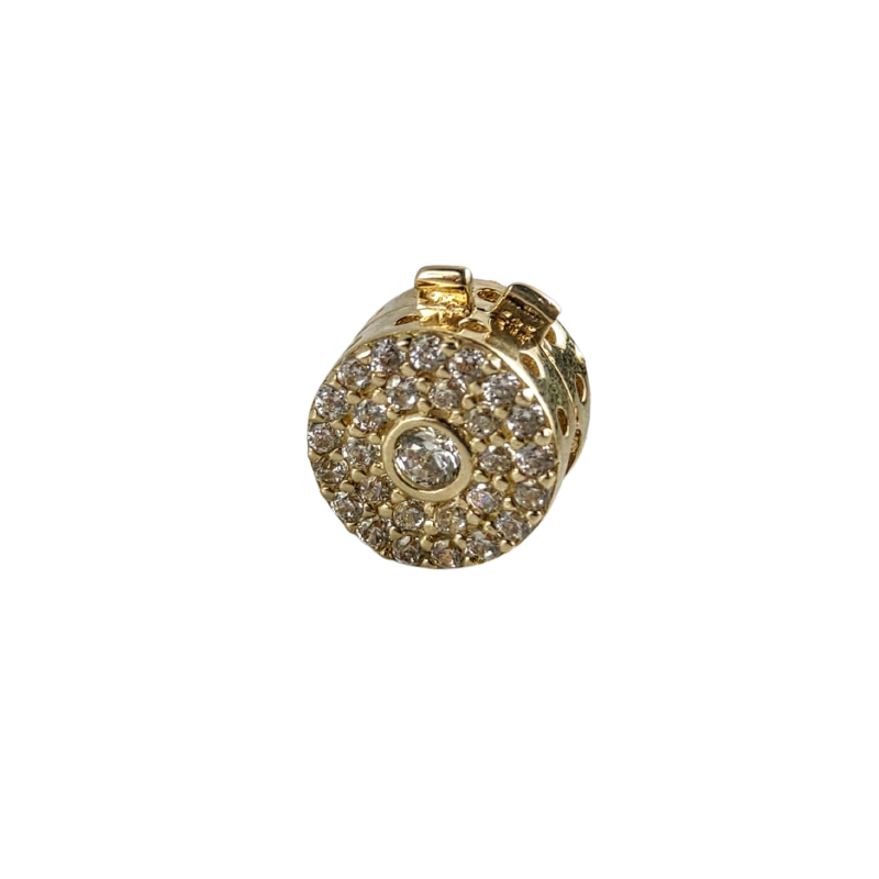 Złoty 14k charms klips okrągłe pave, złoto 585, cyrkonia sześcienna