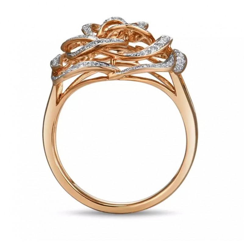 Złoty pierścionek diamentowa róża, złoto 585 rose gold, 98x brylant