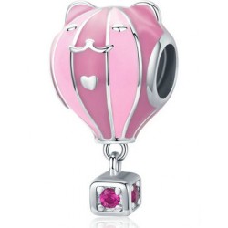 Srebrny charms - zawieszka różowy kot - balon, srebro 925, emaliowany