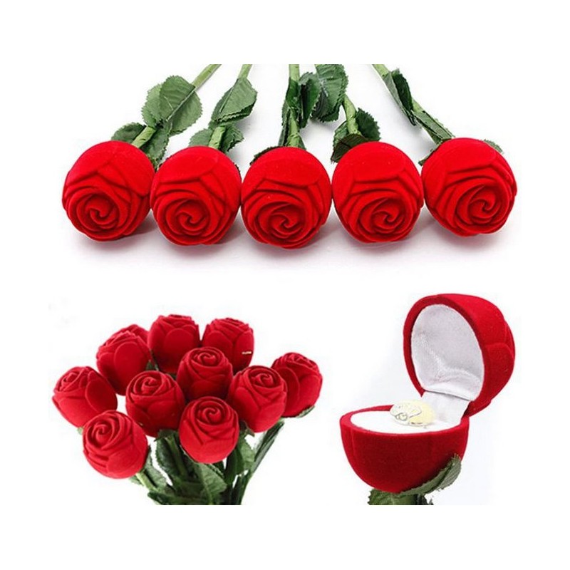 Pudełko na pierścionek zaręczynowy czerwona róża
