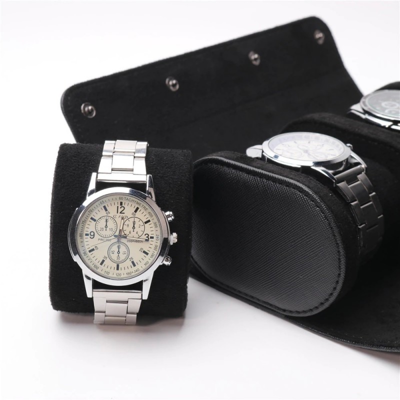 Eleganckie skórzane pudełko vintage - futerał na zegarki lub bransoletki, saszetka podróżna