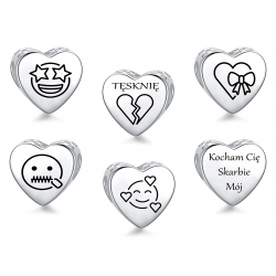Charms na prezent emotikon dedykacja grawer, srebro 925, emoji