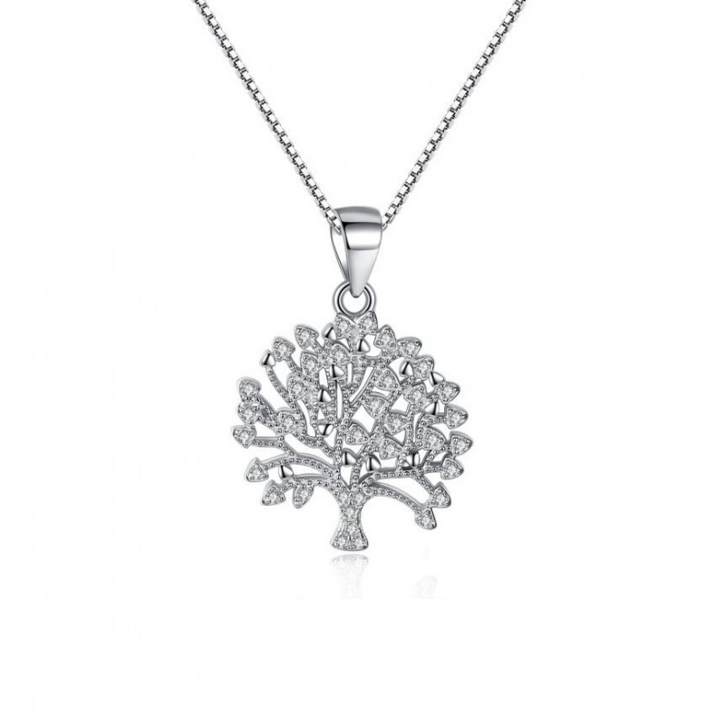 Naszyjnik kryształowe drzewo życia, łańcuszek kostka 45cm, srebro 925, kryształ