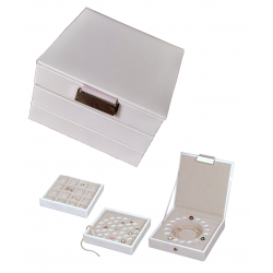 Pudełko, szkatułka 3 piętra na biżuterię, charmsy, bransoletkę, modułowe pudrowy beżowy