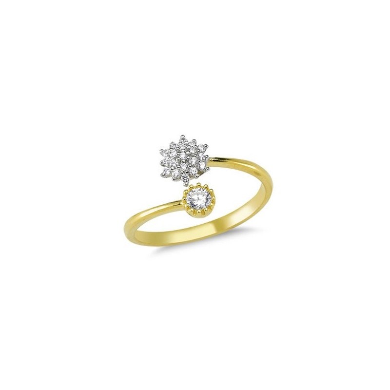 Złoty 14k pierścionek otwarty kwitnące kwiaty, złoto 585, cyrkonia sześcienna