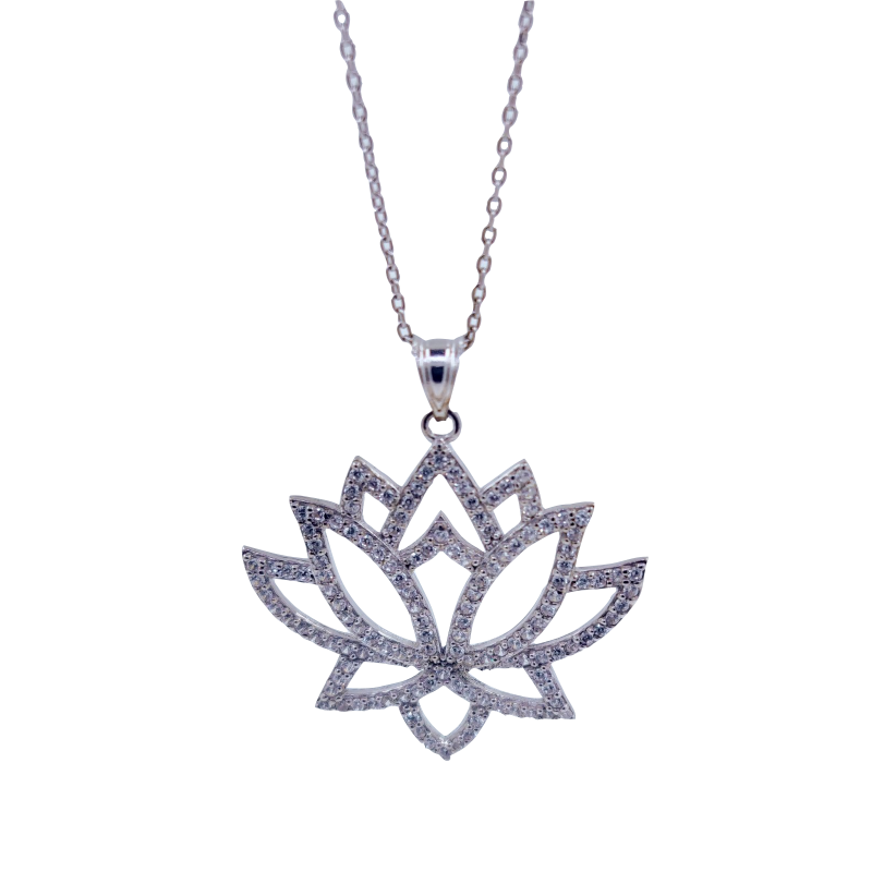 Naszyjnik kwiat lotosu z cyrkoniami, srebro 925, cyrkonia sześcienna