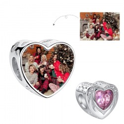 Charms personalizowany ze zdjęciem serce radiant na dłoniach, srebro 925, cyrkonia sześcienna