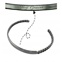 Męska bransoleta open bangle - sztywna otwarta + grawer, czarne srebro 925, elegancka