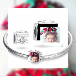Charms personalizowany ze zdjęciem aparat narodziny prezent, srebro 925 + twoje zdjęcie, cyrkonia sześcienna